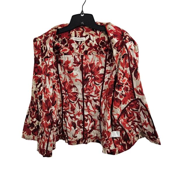 Coldwater Creek Womens Floral Linen Blend Lightweight Shirt Red Tan Snap Size M - Picture 2 of 5